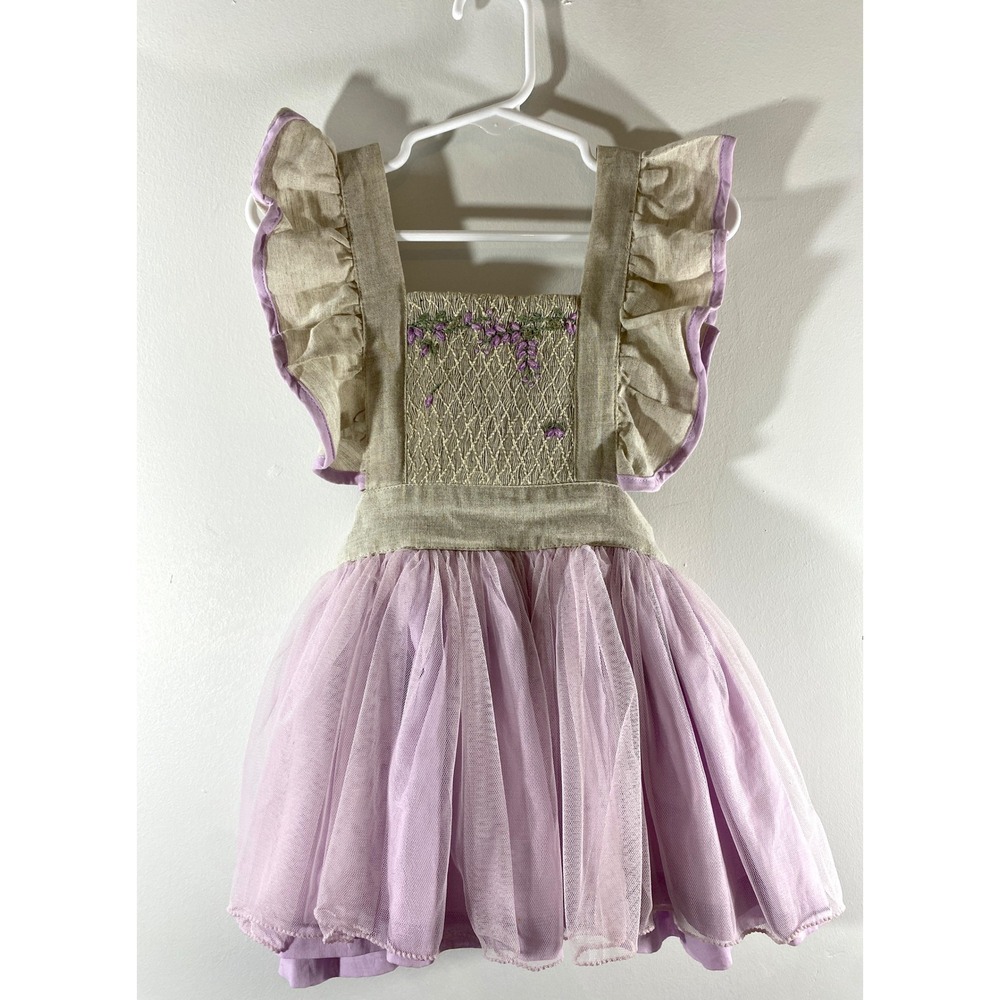 Well Dressed Wolf Girls Lavender Tulle Smocked Pinafore Dress 3T NWOT